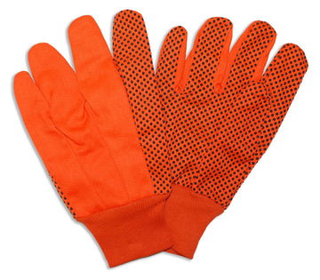 Cordova 2710 Hi-Vis Orange Canvas Gloves, Black PVC Dots, Orange Knit Wrist, Large, 12-Pack